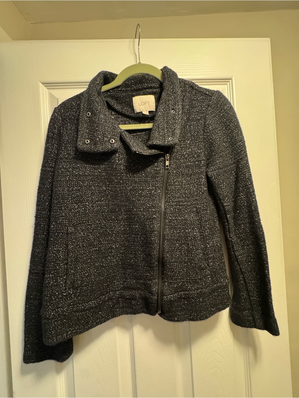 LOFT Charcoal Tweed Zip Moto Jacket